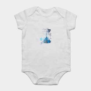 Blue Castle Surrounded by Cloud Like Mushrooms and Trees, Creating a Dreamy Fantasy Landscape Baby Bodysuit